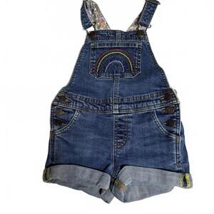 MINI BODEN Denim Rainbow Overall shorts flowered inside. SZ 3-4 Y. Luxury